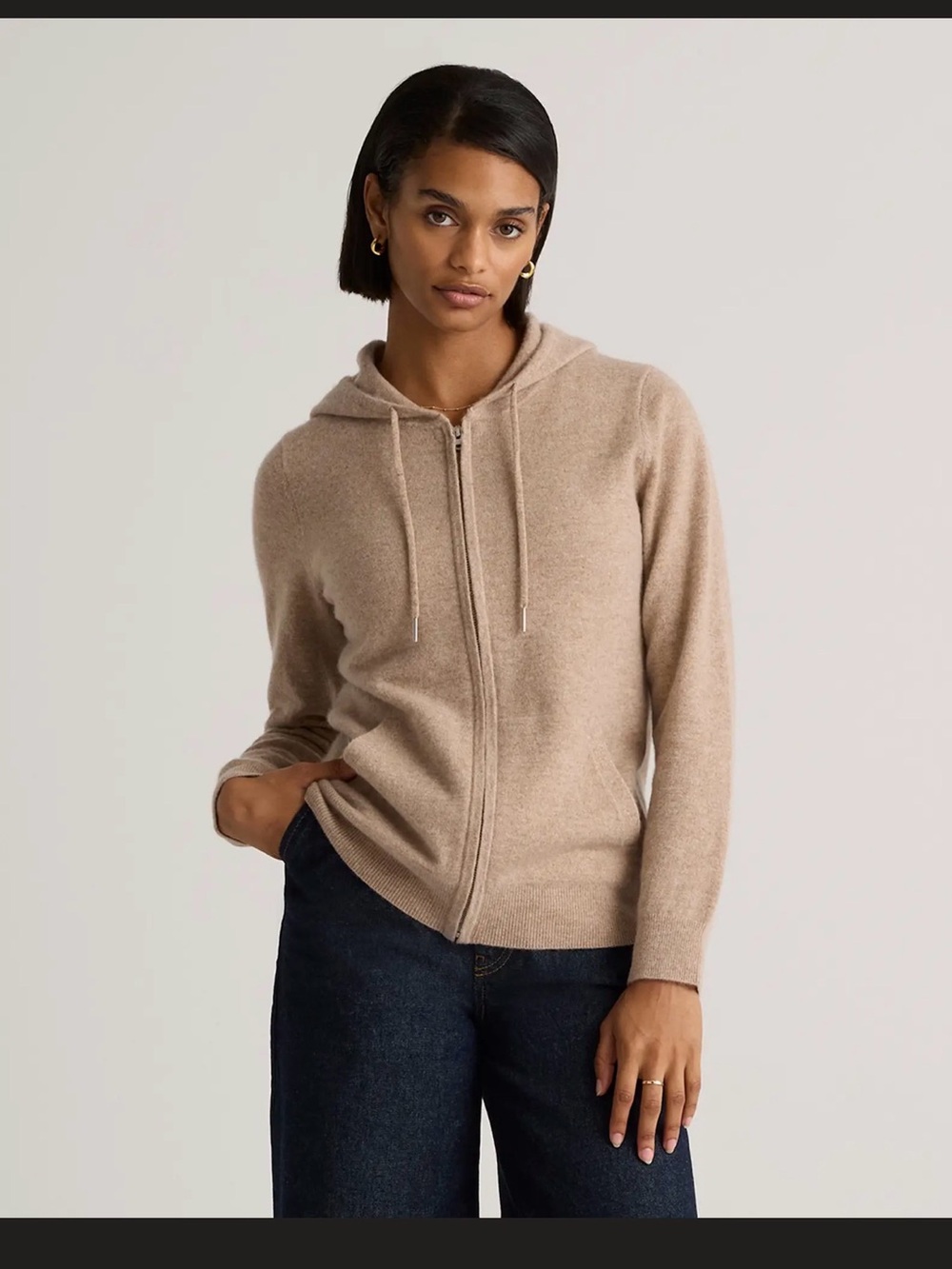 Quince Beige Zip-Up Cashmere Hoodie